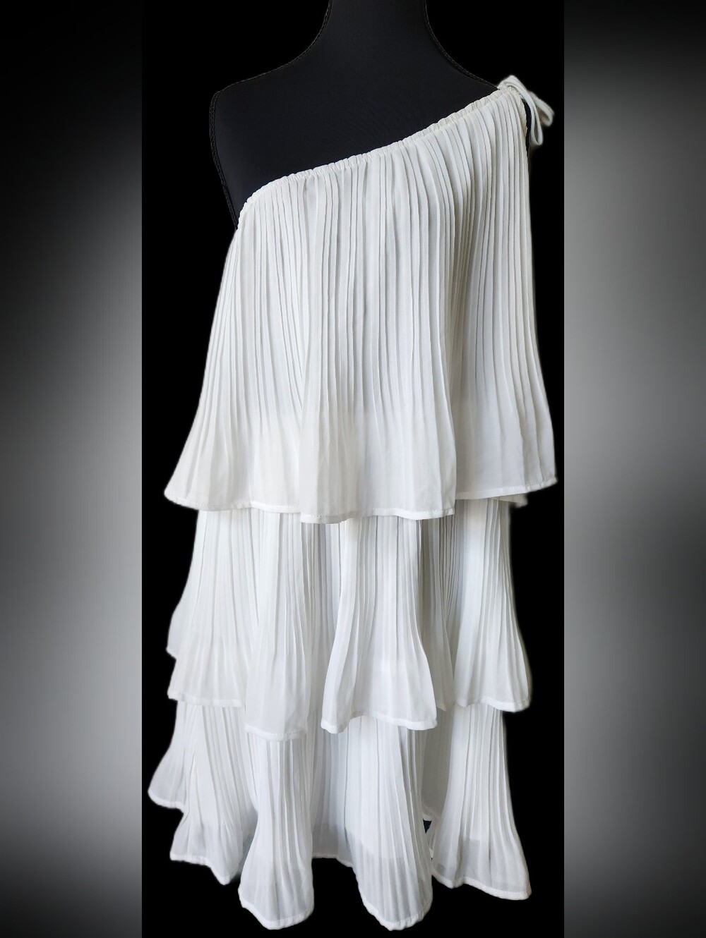 ZESICA White One Shoulder Pleated Tiered Mini Dress Size XL